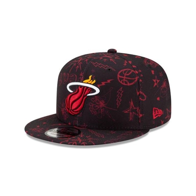 Miami Heat Gorra | New Era NBA Doodle 9fifty Snapback Cap Mexico - Negros